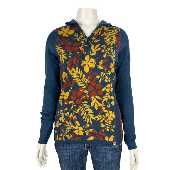 Title nine Sweaters - Title Nine 1/4 Zip Floral Sweater Small Zip Arm Pocket Merino Wool Blend Golfing